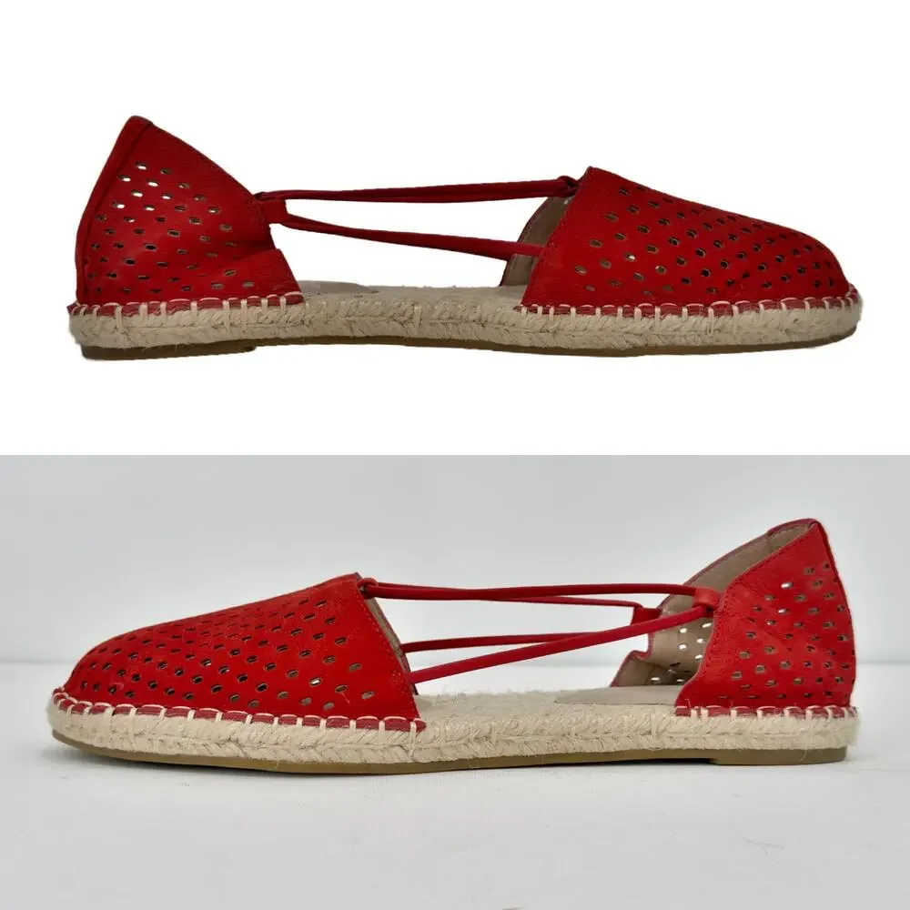 NEW Eileen Fisher Lee Espadrille Sandal Flats sz 9 Red Poppy Perforated Leather